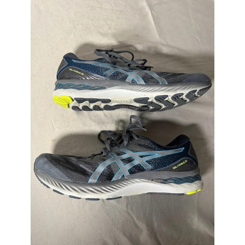 Asics Gel-Nimbus 23 Mens 12.5 Athletic Running Shoes Grey Blue Sneaker